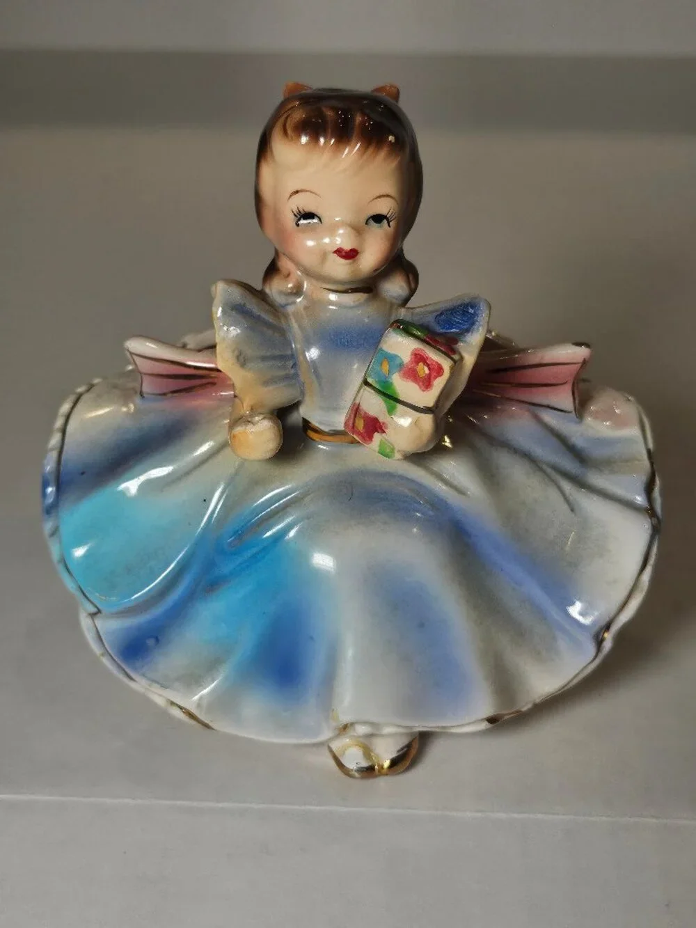 Rubens Originals Mid Century Party Girl Ceramic Planter Japan Blue Dress